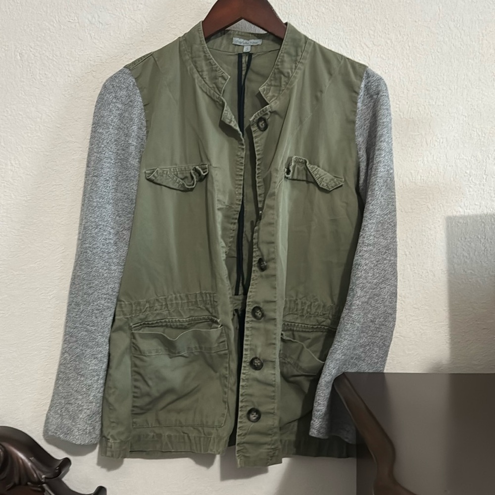 Charlotte Russe Olive Green Contrast Sleeve Buttoned Jacket